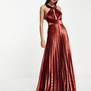 ASOS Rust Satin Halter Gown